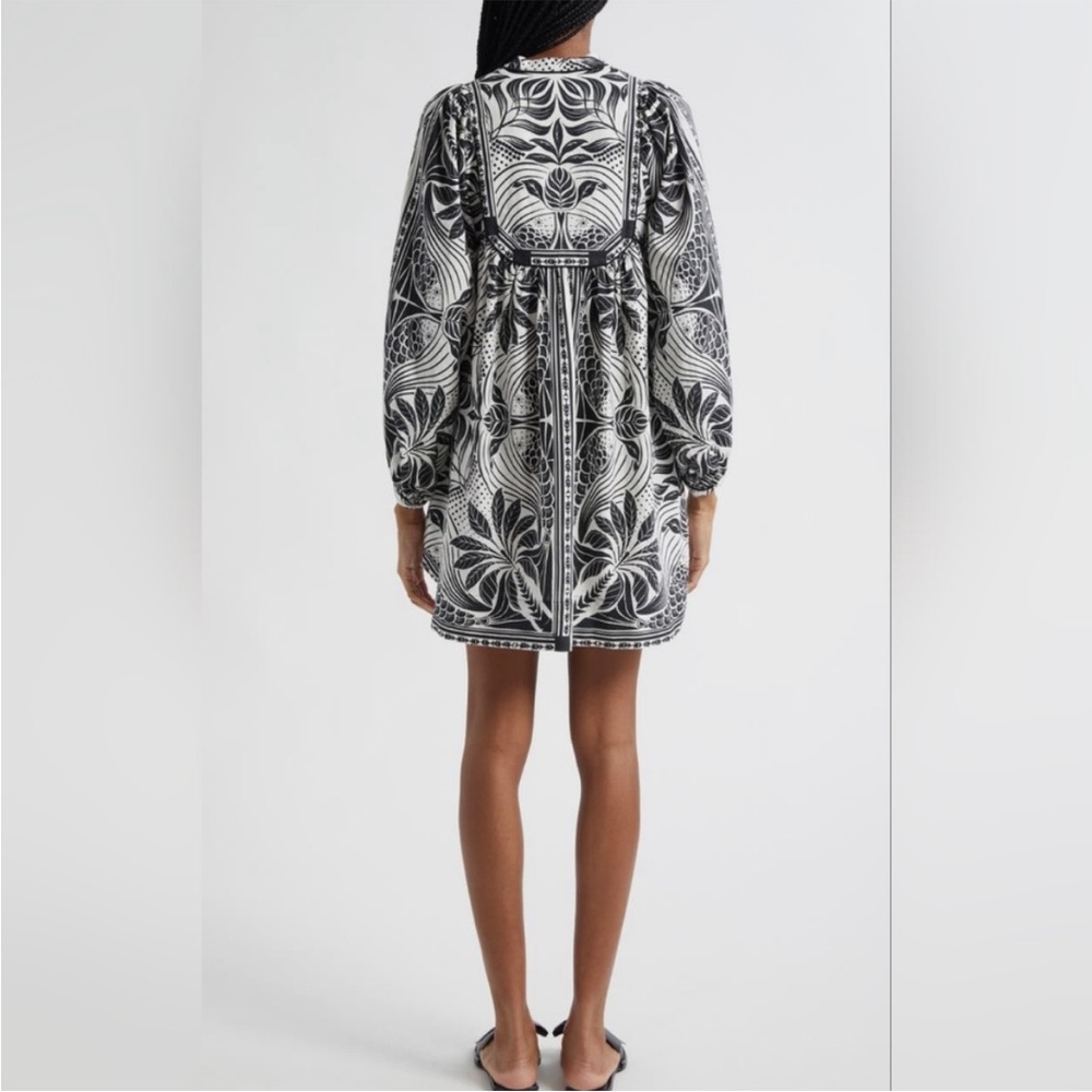 NEW FARM Rio Floral Tapestry Monochrome Long Sleeve Mini Dress Size Small - Picture 3 of 9